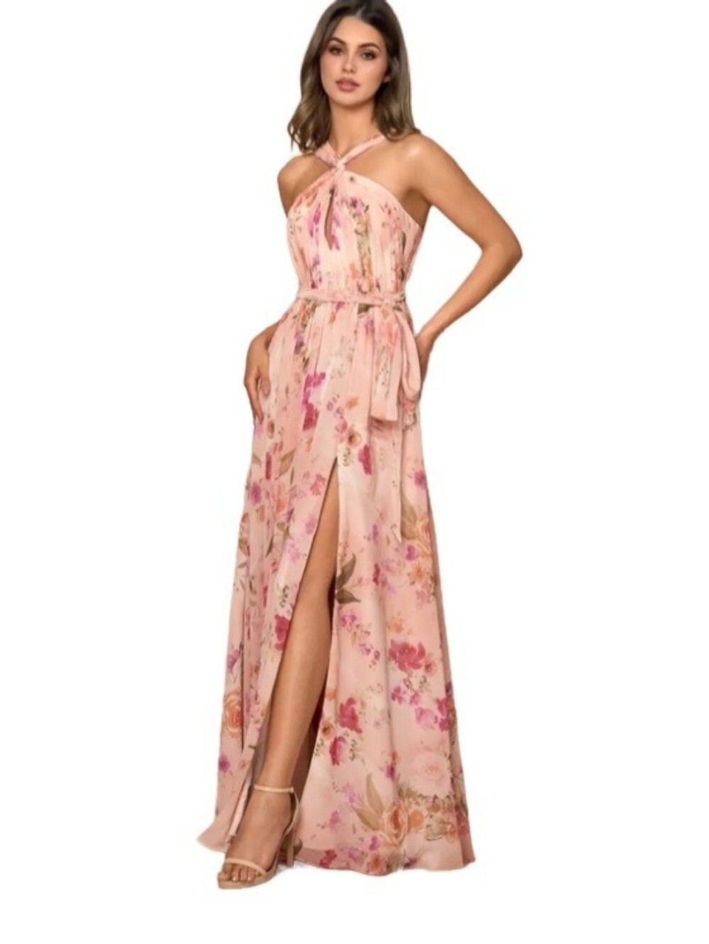 NWT AZAZIE Leira Abstract Bouquet Floral Maxi Dress SZ US 14 Halter
